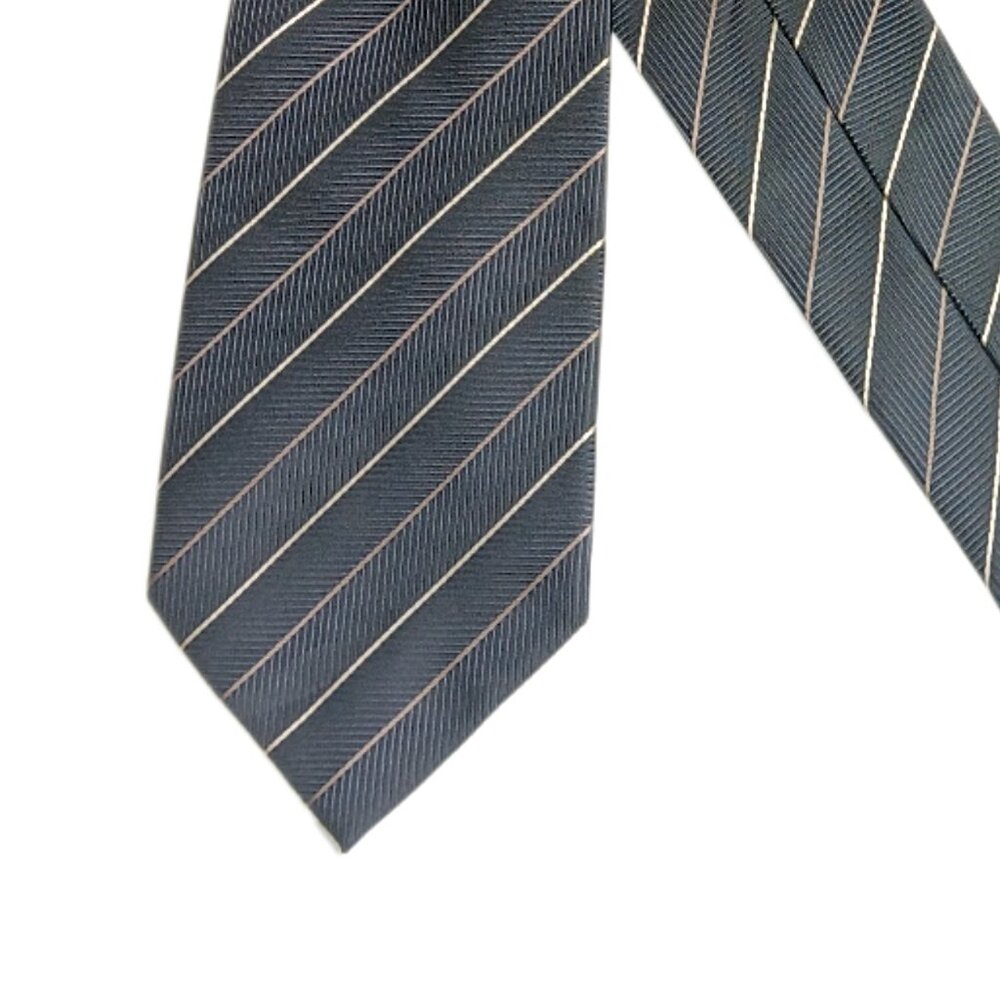 Van Heusen Herringbone Gold Stripe Tie Mens 60” Gray Polyester Designer Wide New